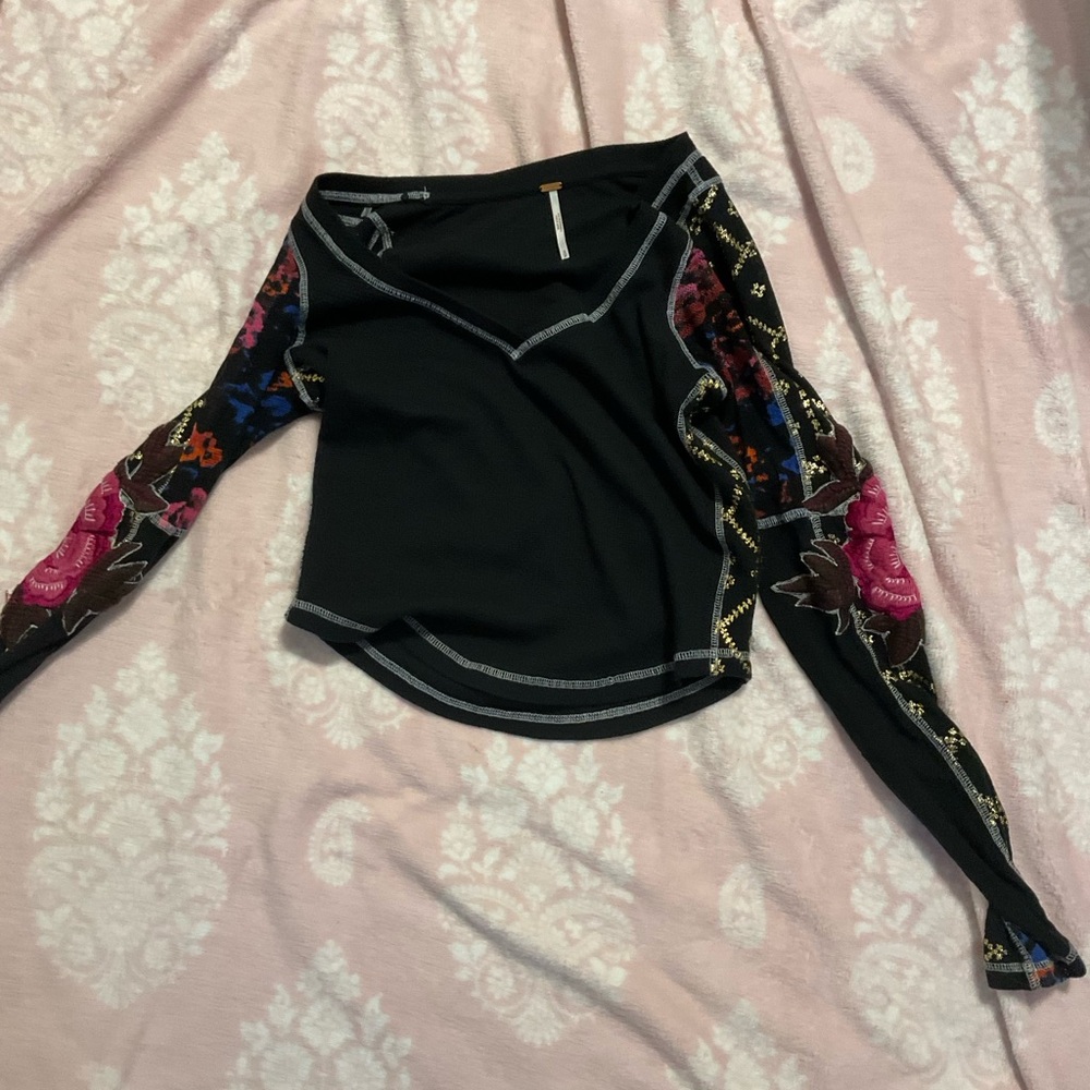 Free People Black and Floral Bodysuit